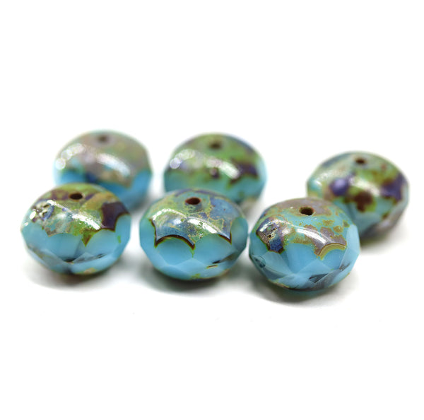 7x11mm Blue mixed picasso rondelle Czech glass beads fire polished, 6pc