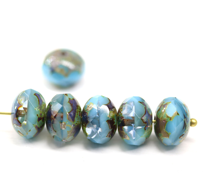 7x11mm Blue mixed picasso rondelle Czech glass beads fire polished, 6pc