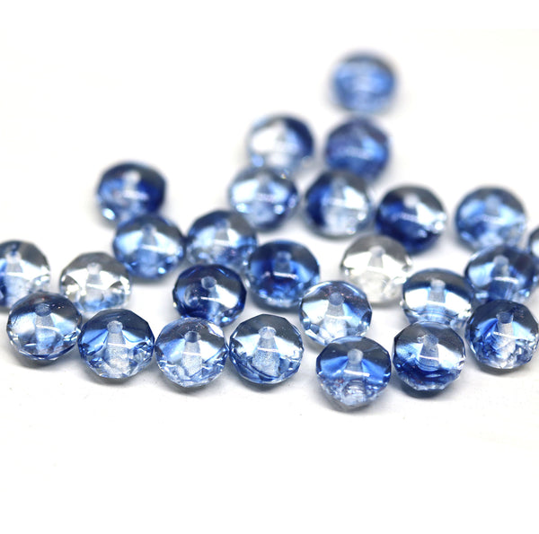 Clear blue czech glass fire polished rondelle beads DIY jewelry