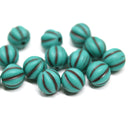 8mm Turquoise green round Czech glass beads, Melon shape - 15pc