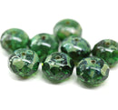 7x11mm Green rondelle picasso Czech glass beads fire polished, 8pc