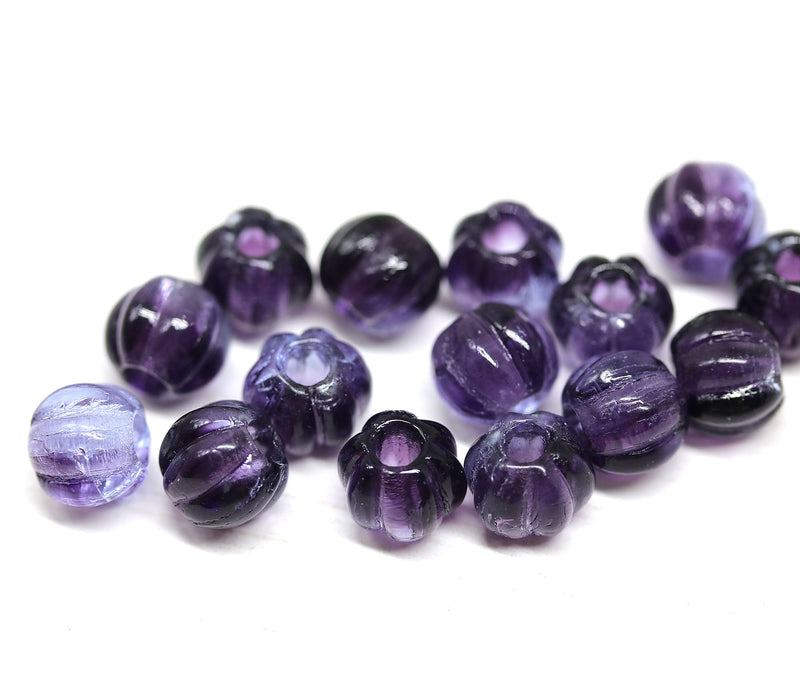 2.5mm hole dark purple 8mm melon shape beads - 15pc