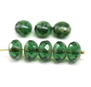 7x11mm Green rondelle picasso Czech glass beads fire polished, 8pc