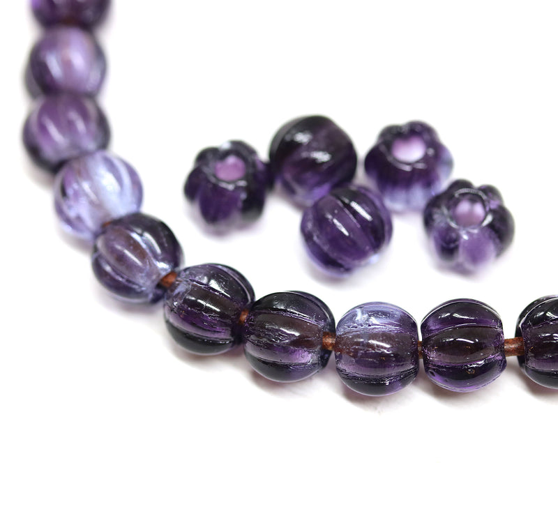 2.5mm hole dark purple 8mm melon shape beads - 15pc