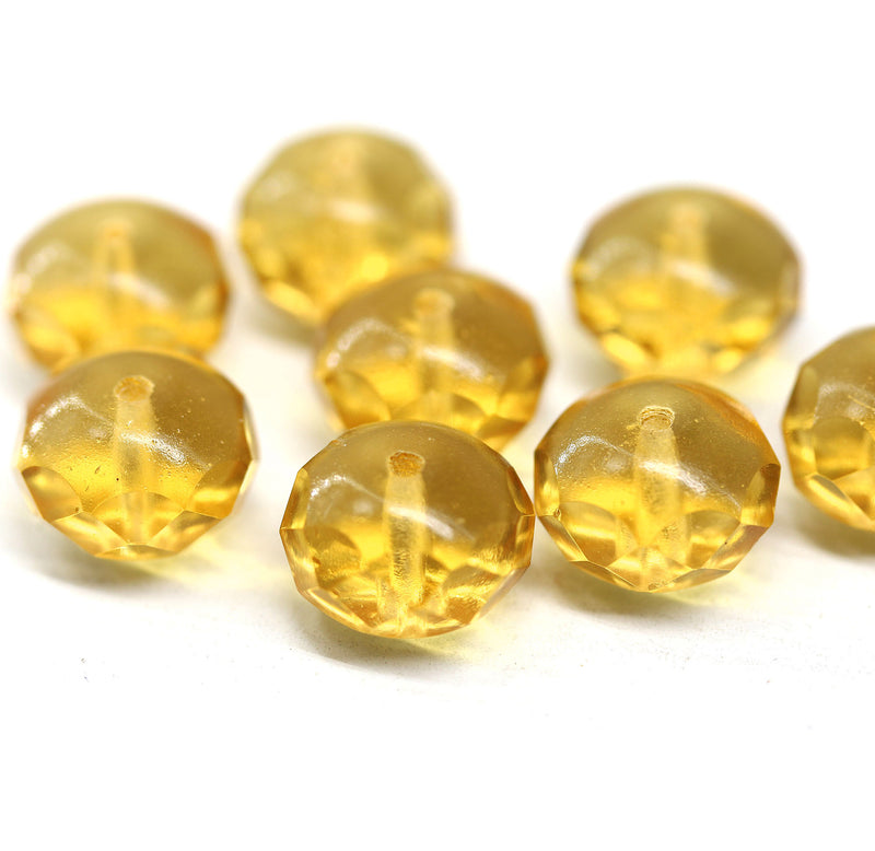 7x11mm Light yellow amber rondelle Czech glass beads fire polished, 8pc