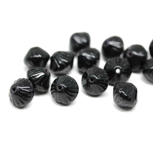 9mm Jet black bicone beads, Czech glass for jewelry making