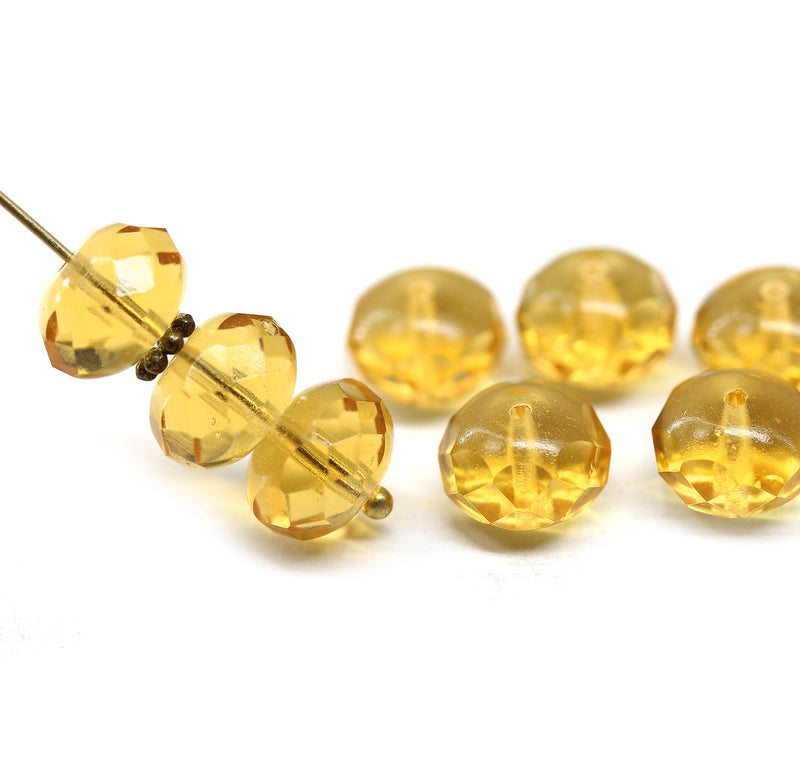 7x11mm Light yellow amber rondelle Czech glass beads fire polished, 8pc