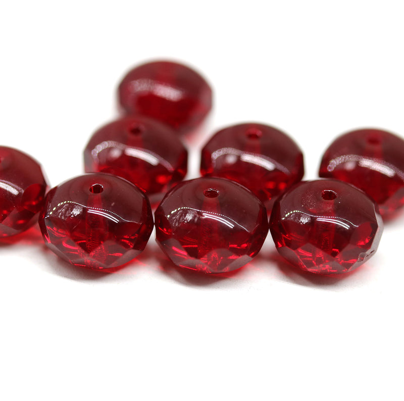 7x11mm Dark red rondelle Czech glass beads fire polished, 8pc