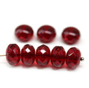 7x11mm Dark red rondelle Czech glass beads fire polished, 8pc