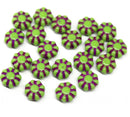 9mm Green czech glass beads purple inlays Daisy floral beads, 20Pc