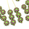 9mm Green czech glass beads purple inlays Daisy floral beads, 20Pc