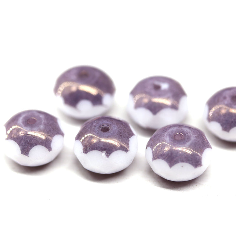 7x11mm White rondelle Second Quality Czech glass beads fire polished, 6pc