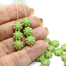 9mm Green czech glass beads copper inlays Daisy floral beads, 20Pc