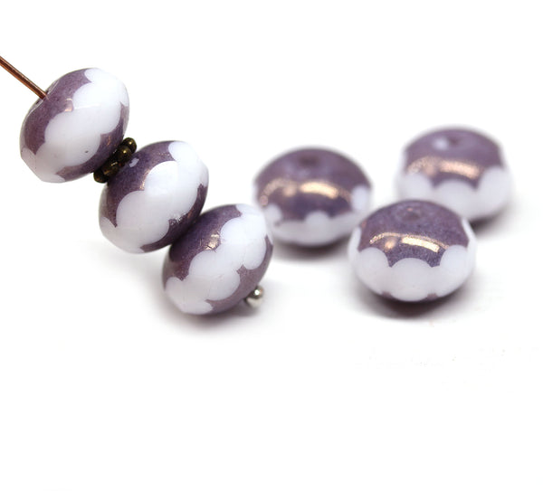 7x11mm White rondelle Second Quality Czech glass beads fire polished, 6pc