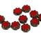 9mm Dark red flower czech glass flat daisy beads picasso finish - 10pc