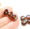 7x11mm Dark topaz rondelle picasso Czech glass beads fire polished, 8pc