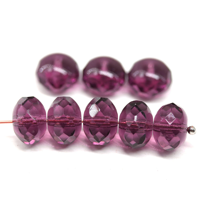 7x11mm Purple transparent puffy rondelle Czech glass beads, 8pc