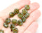 9x8mm Picasso olive green flat oval wavy czech glass beads, 15Pc