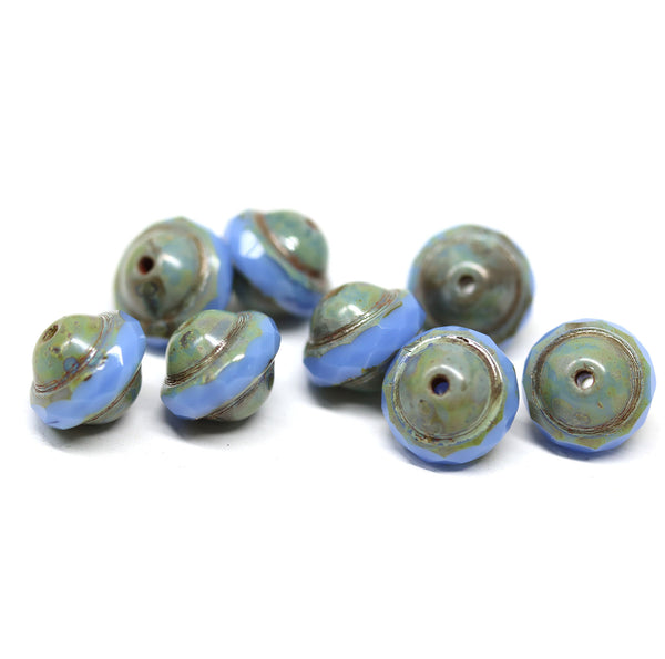Perwinkle blue saucer czech glass beads, UFO shape bicone