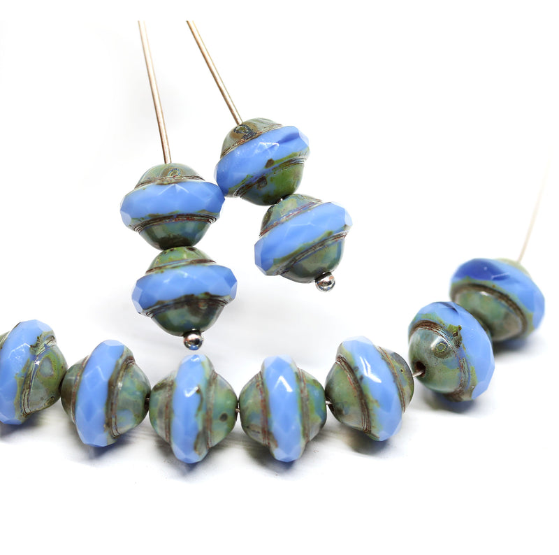 Perwinkle blue saucer czech glass beads, UFO shape bicone