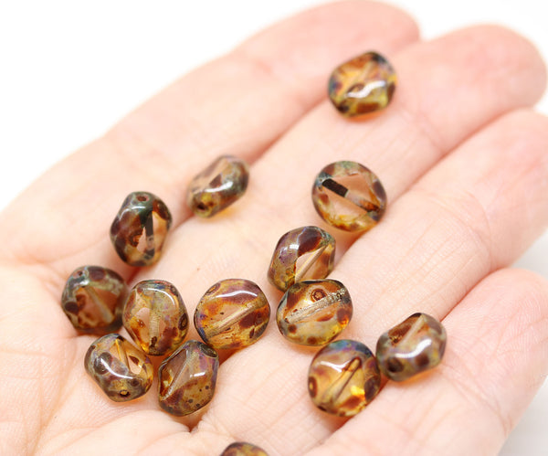 9x8mm Picasso clear flat oval wavy czech glass beads 15Pc