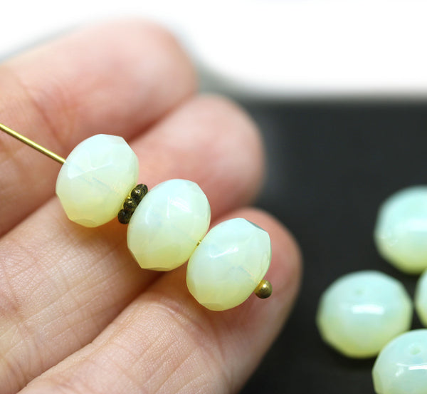 7x11mm Opal yellow puffy rondelle Czech glass beads, 8pc