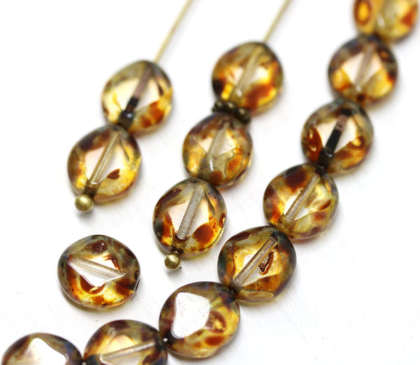 9x8mm Picasso clear flat oval wavy czech glass beads 15Pc