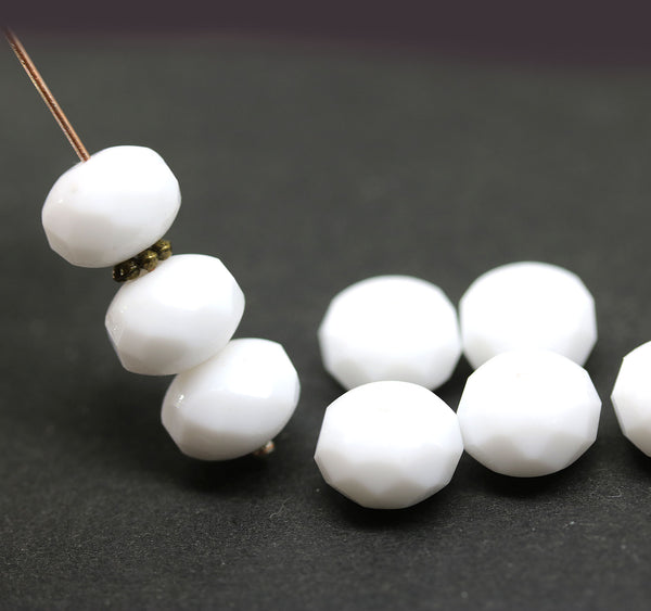 7x11mm Opaque white puffy rondelle Czech glass beads, 8pc