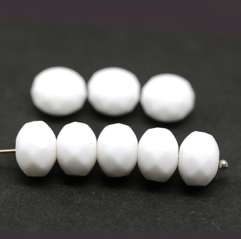 7x11mm Opaque white puffy rondelle Czech glass beads, 8pc