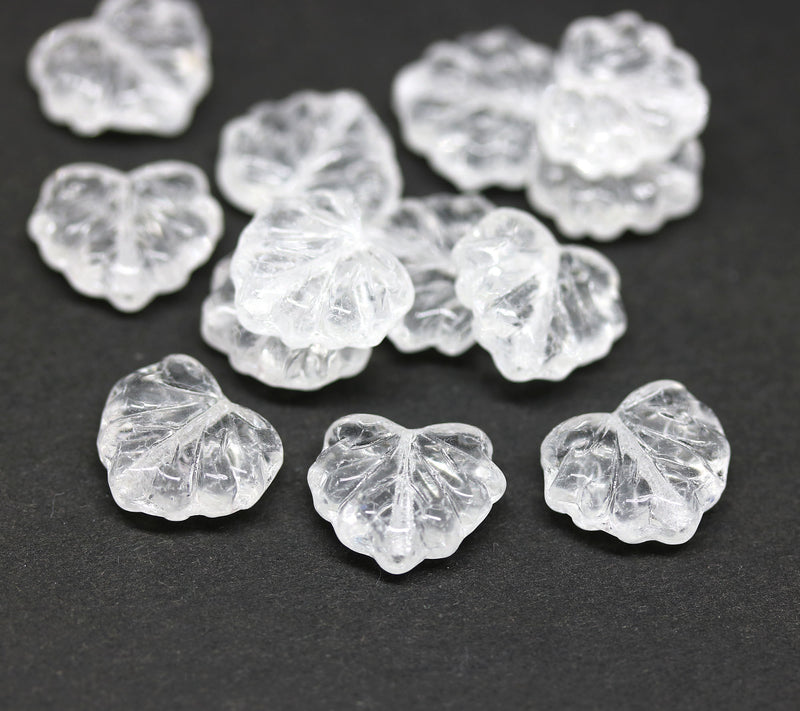 11x13mm Crystal clear maple leaf beads, Czech glass leaves DIY jewelry