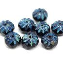 7x10mm Dark blue rondelle picasso Czech glass beads, 8Pc