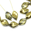 19x13mm Golden oval Czech glass large wavy beads - 6Pc