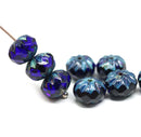 7x10mm Dark blue rondelle picasso Czech glass beads, 8Pc