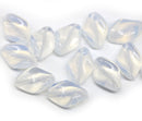 19x13mm Opal white oval Czech glass large wavy beads - 6Pc