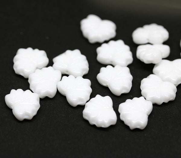 11x13mm Opaque white maple leaf beads, Czech glass leaves DIY jewelry
