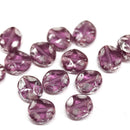 9x8mm Purple flat oval wavy czech glass beads, silver wash 15Pc