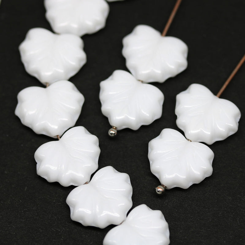 11x13mm Opaque white maple leaf beads, Czech glass leaves DIY jewelry