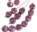 9x8mm Purple flat oval wavy czech glass beads, silver wash 15Pc