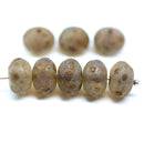 7x11mm Frosted light brown puffy rondelle picasso Czech glass beads, 8pc