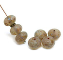 7x11mm Frosted light brown puffy rondelle picasso Czech glass beads, 8pc