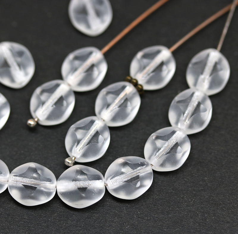 9x8mm Crystal clear flat oval wavy czech glass beads, 15Pc