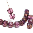 8mm Purple cathedral beads Czech glass golden ends - 10Pc