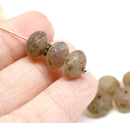 7x11mm Frosted light brown puffy rondelle picasso Czech glass beads, 8pc