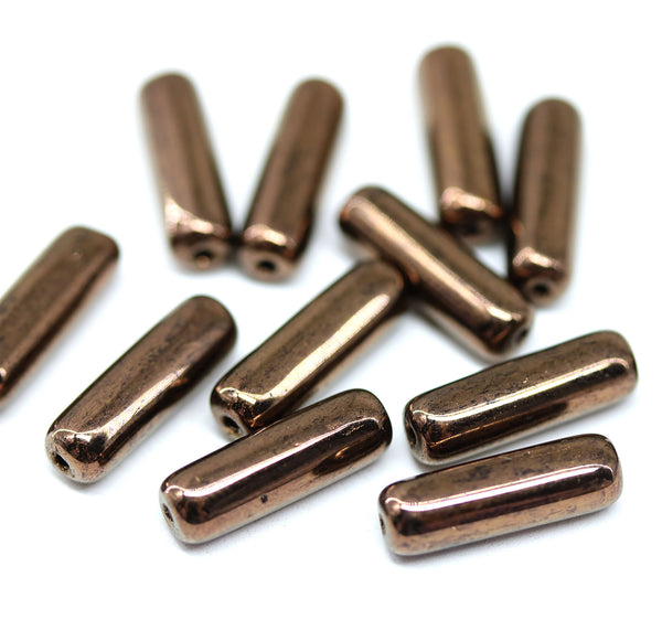 14x4mm Copper metallic long stick czech glass beads, 12pc