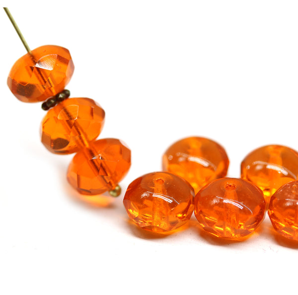 7x11mm Orange puffy rondelle Czech glass beads, 8pc