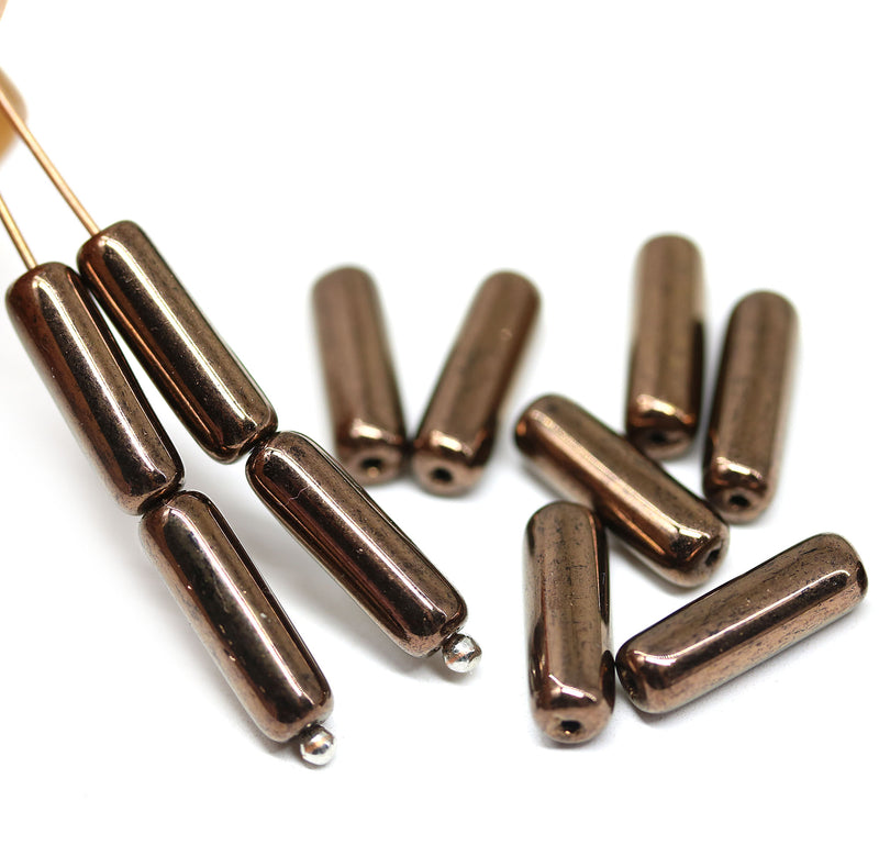14x4mm Copper metallic long stick czech glass beads, 12pc