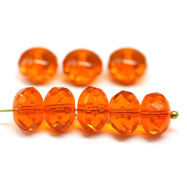7x11mm Orange puffy rondelle Czech glass beads, 8pc