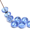 7x11mm Sapphire blue puffy rondelle Czech glass beads, 8pc