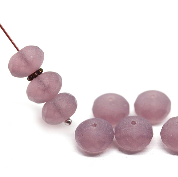 7x11mm Frosted light purple puffy rondelle Czech glass beads, 8pc