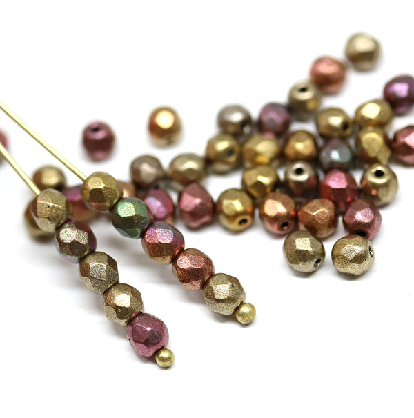 4mm Metallic czech glass fire polished beads mix - 50Pc